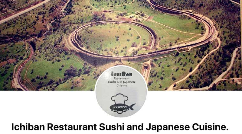 Aerial view of a circular green landscape with “Ichiban Restaurant Sushi and Japanese Cuisine” text below