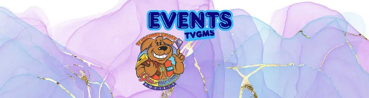 Events flyer with colorful cartoon graphics, TVGMA, and monthly meeting details on a white background