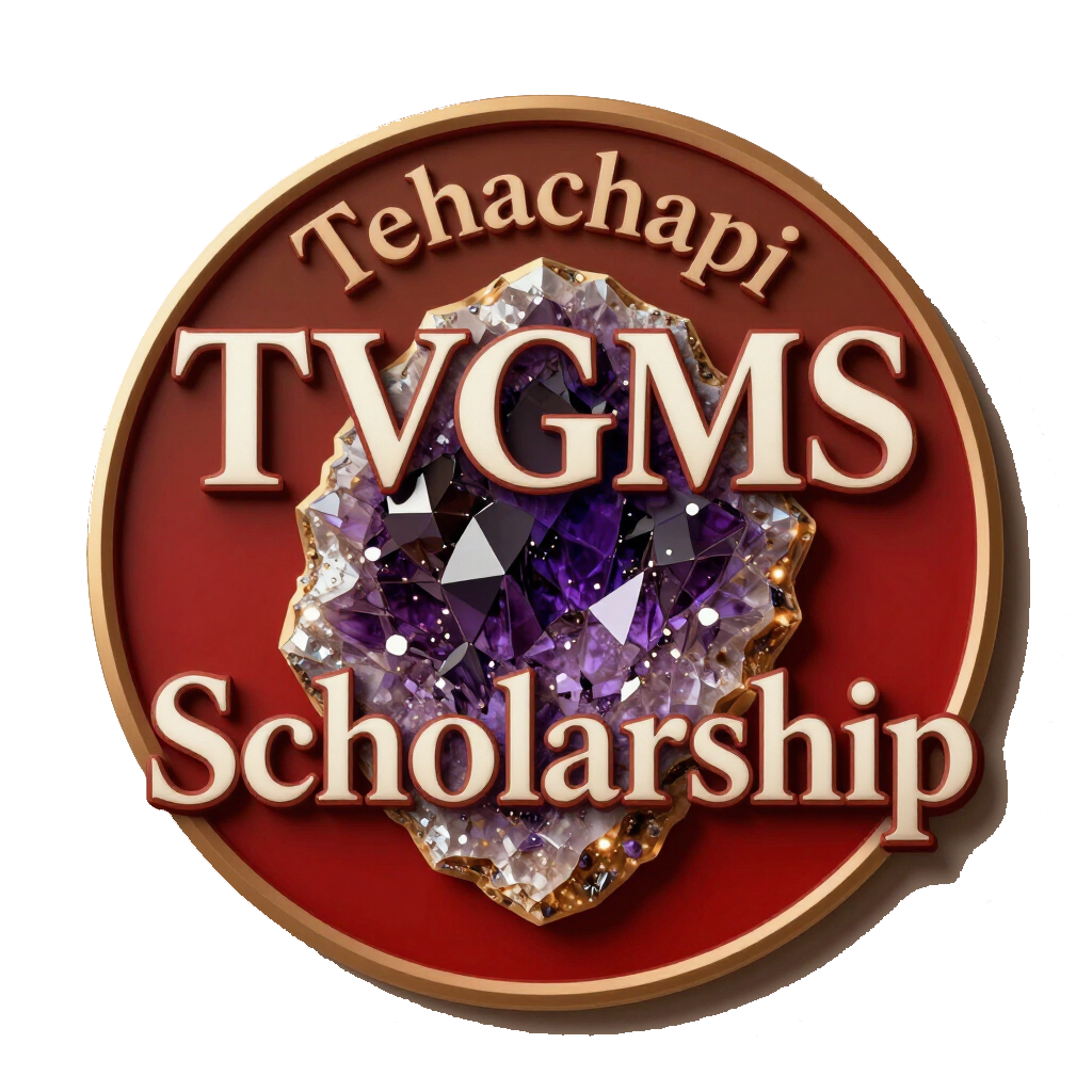 Tehachapi TVGMS Scholarship logo with a purple gem on a red circular background