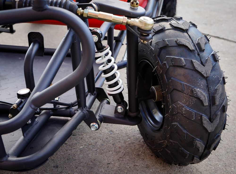 Black Go-kart Front Wheel With Suspension — Jack Too You Mobile Servicing and Repairs In Yandina, QLD
