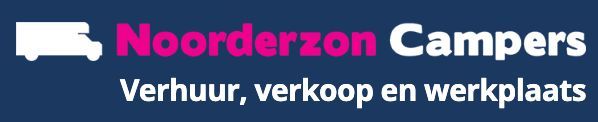 Noorderzon Campers logo: white camper van and pink text on dark blue, with “Verhuur, verkoop en werkplaats” tagline