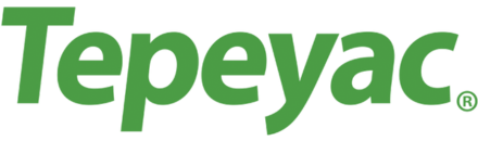 Un logotipo verde y blanco para tepeyac sobre un fondo blanco.