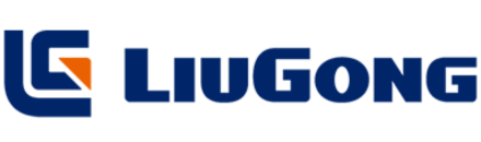 Un logotipo azul y naranja para Liugong sobre un fondo blanco.