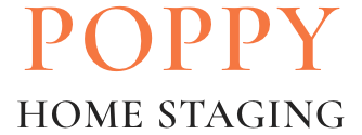 Logo for Poppy Home Staging, text in orange and black.