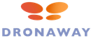 Logotipo de DRONAWAY con un icono naranja similar a una mariposa sobre un logotipo azul.