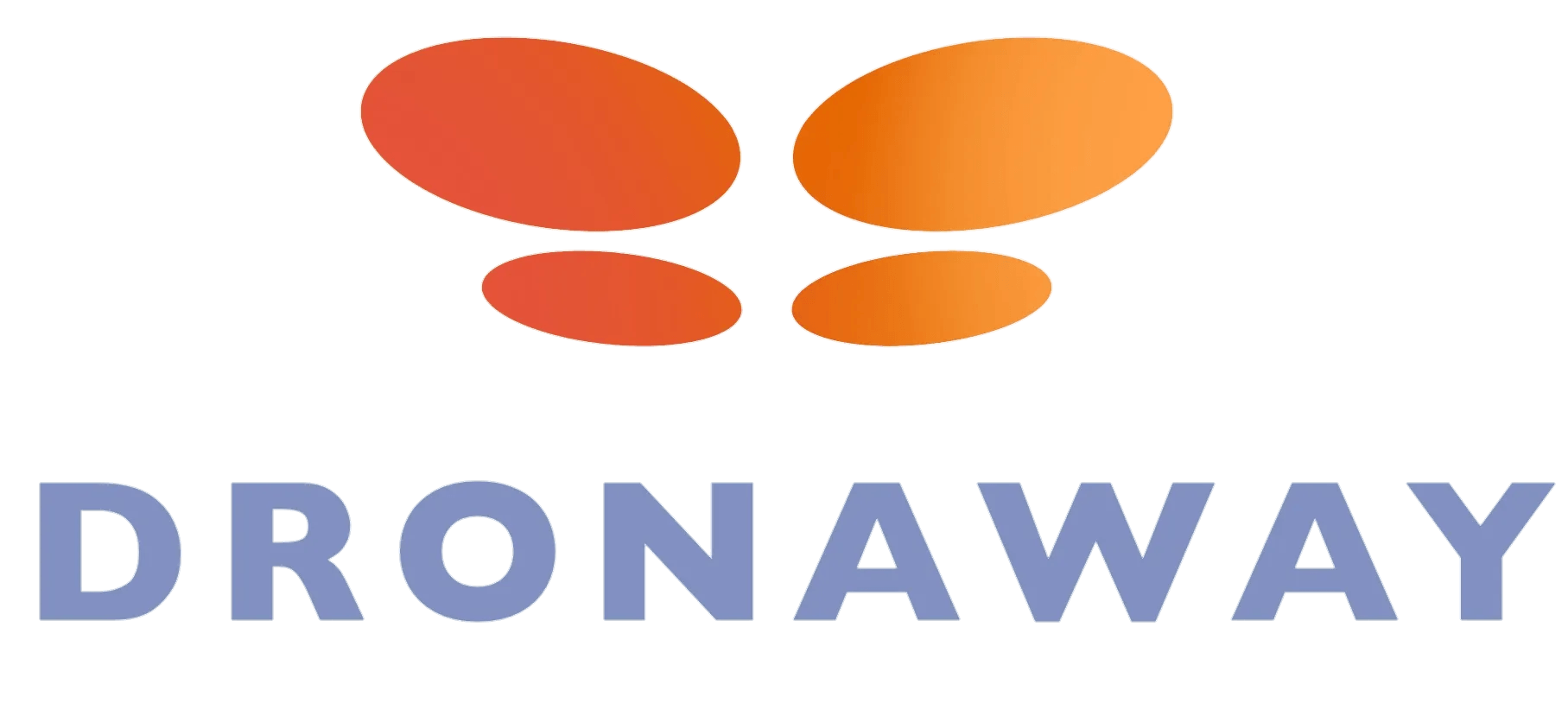Logotipo de DRONAWAY con un icono naranja similar a una mariposa sobre un logotipo azul.