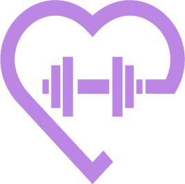 A purple heart with a barbell inside of it.