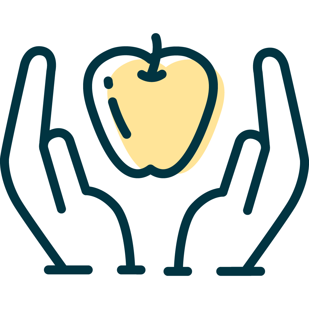 Hands cupping a yellow apple, promoting healthy eating.