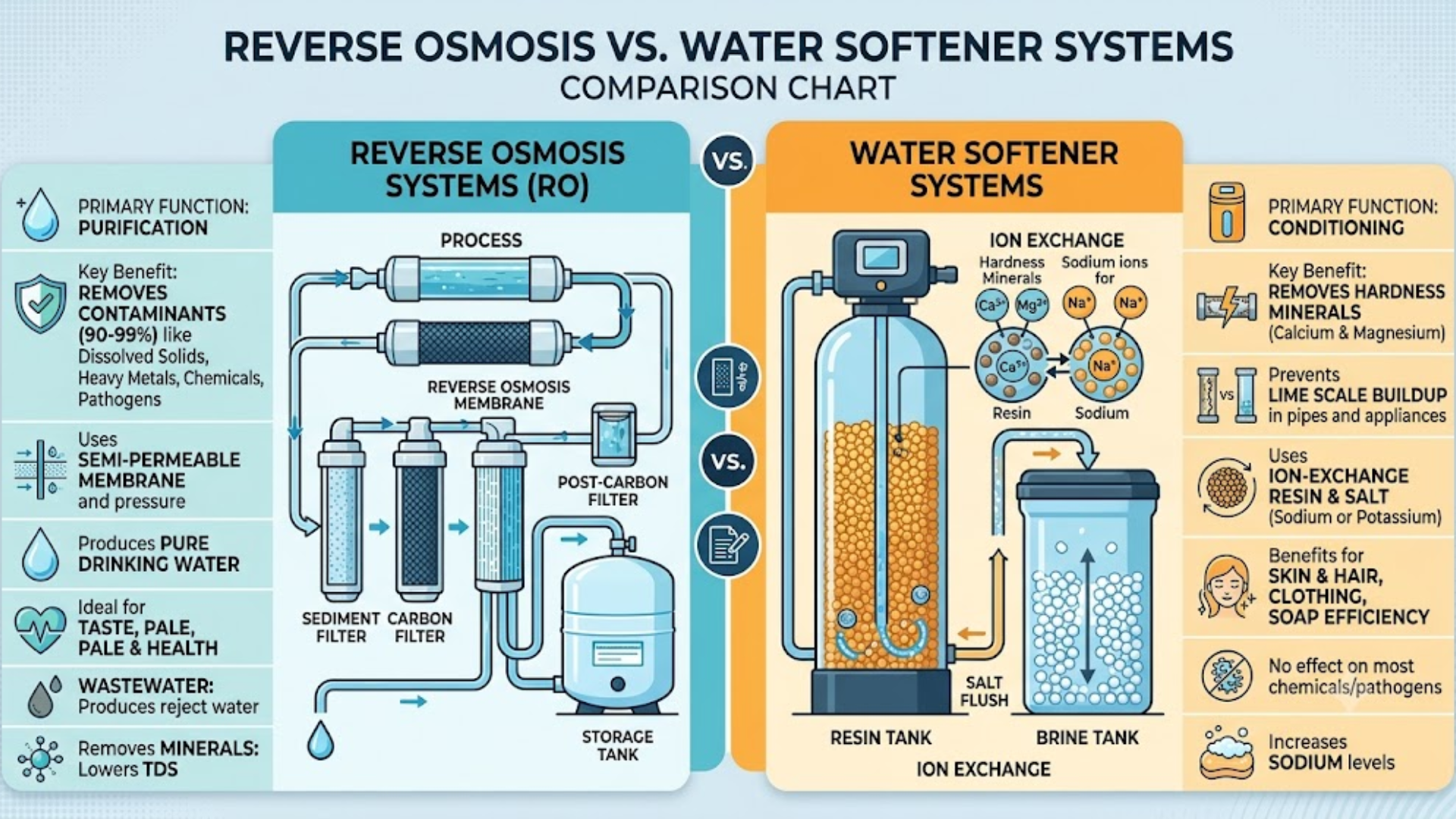 reverse osmosis vs water softener systems comparison chart