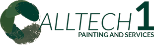 Logo for Alltech 1 Painting and Services: Green brushstroke design with company name and "1".