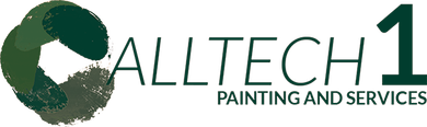 Logo for Alltech 1 Painting and Services: Green brushstroke design with company name and "1".