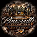Pinesouth Earthworks logo with excavators, mountains, and bold orange-and-black text, plus phone number 919-812-2102