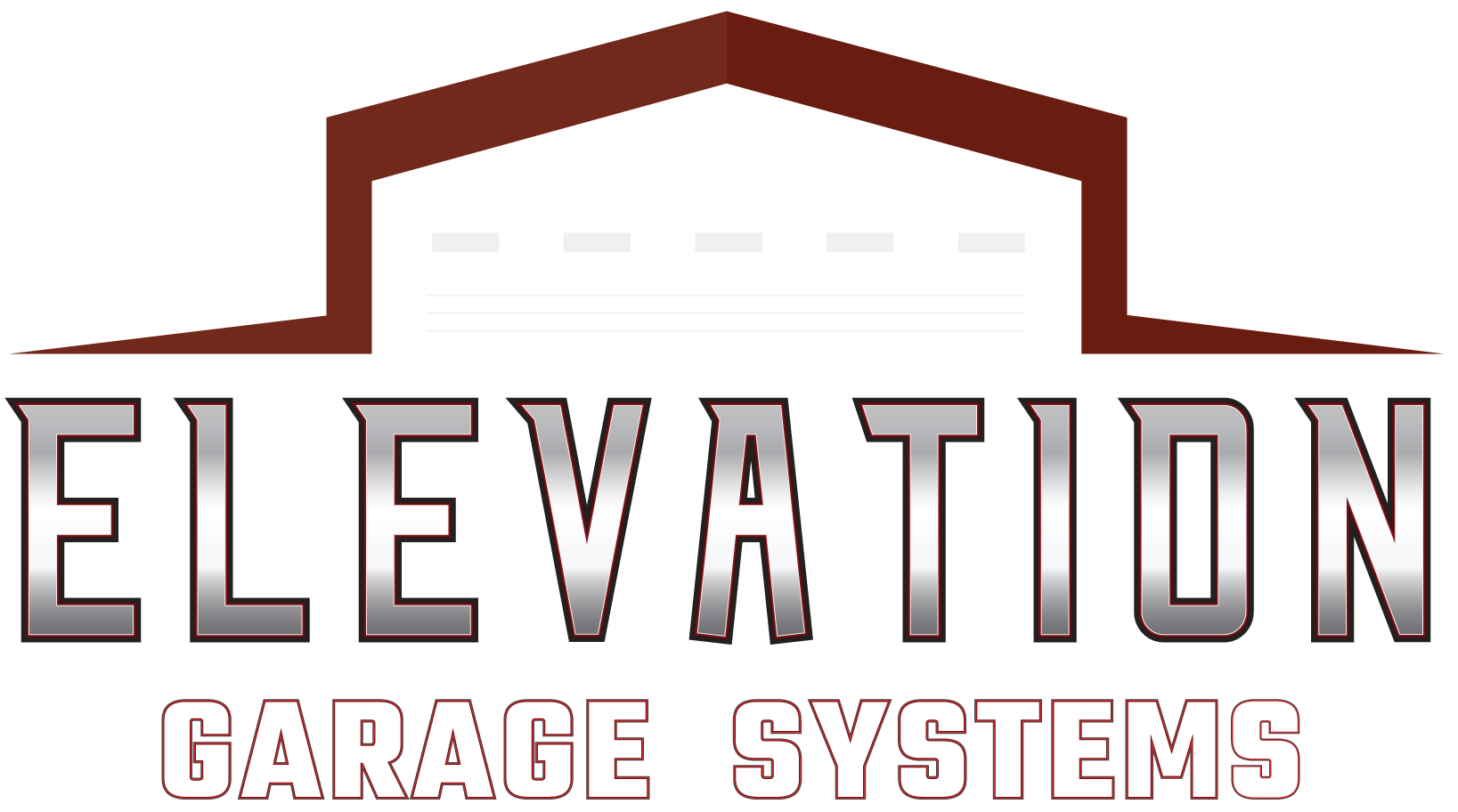 Elevation Garage Systems logo with stylized red roofline and gray text