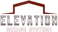 Elevation Garage Systems logo with stylized red roofline and gray text