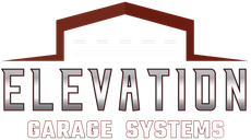 Elevation Garage Systems logo with stylized red roofline and gray text