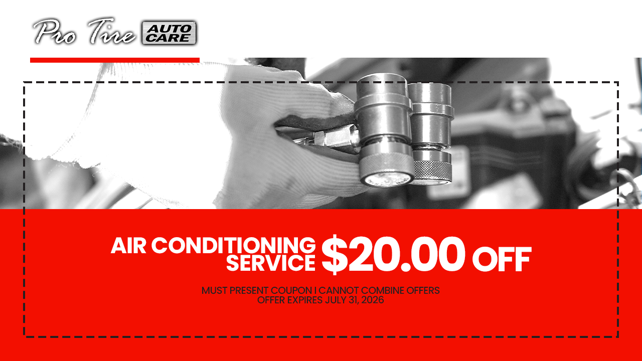 Red HVAC service ad with a technician and $20.00 off discount