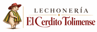 Logotipo para Lechonería El Cerdito Tolimense con un cerdito de caricatura con sombrero y texto rojo y dorado