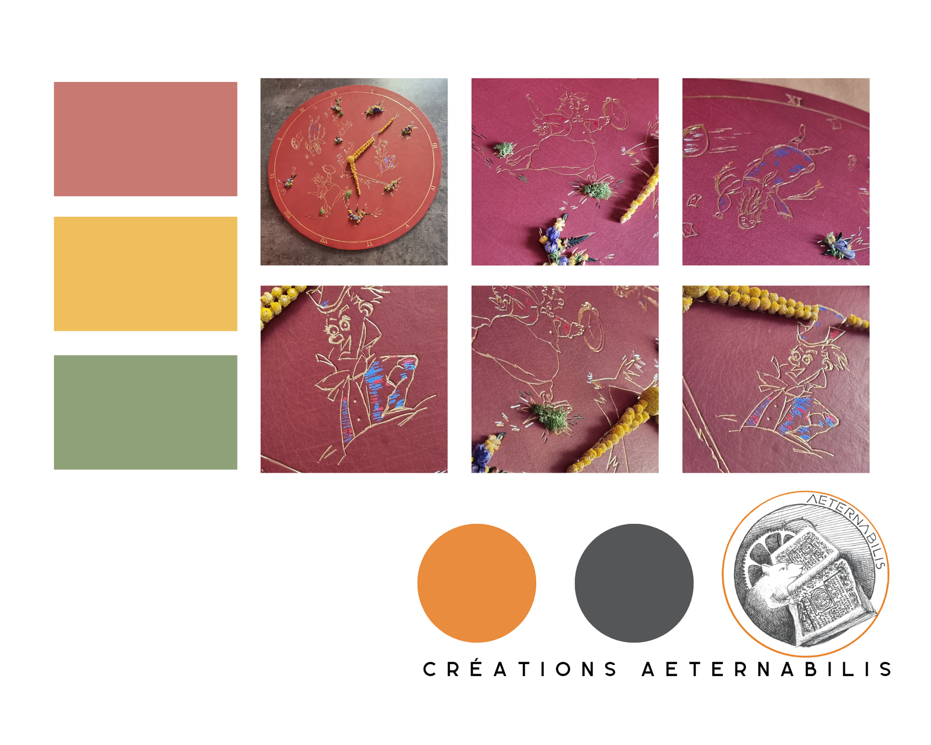 Une affiche de créations acternabilis avec une horloge dessus