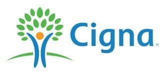 Cigna logo with blue text and a green tree icon with a blue human figure