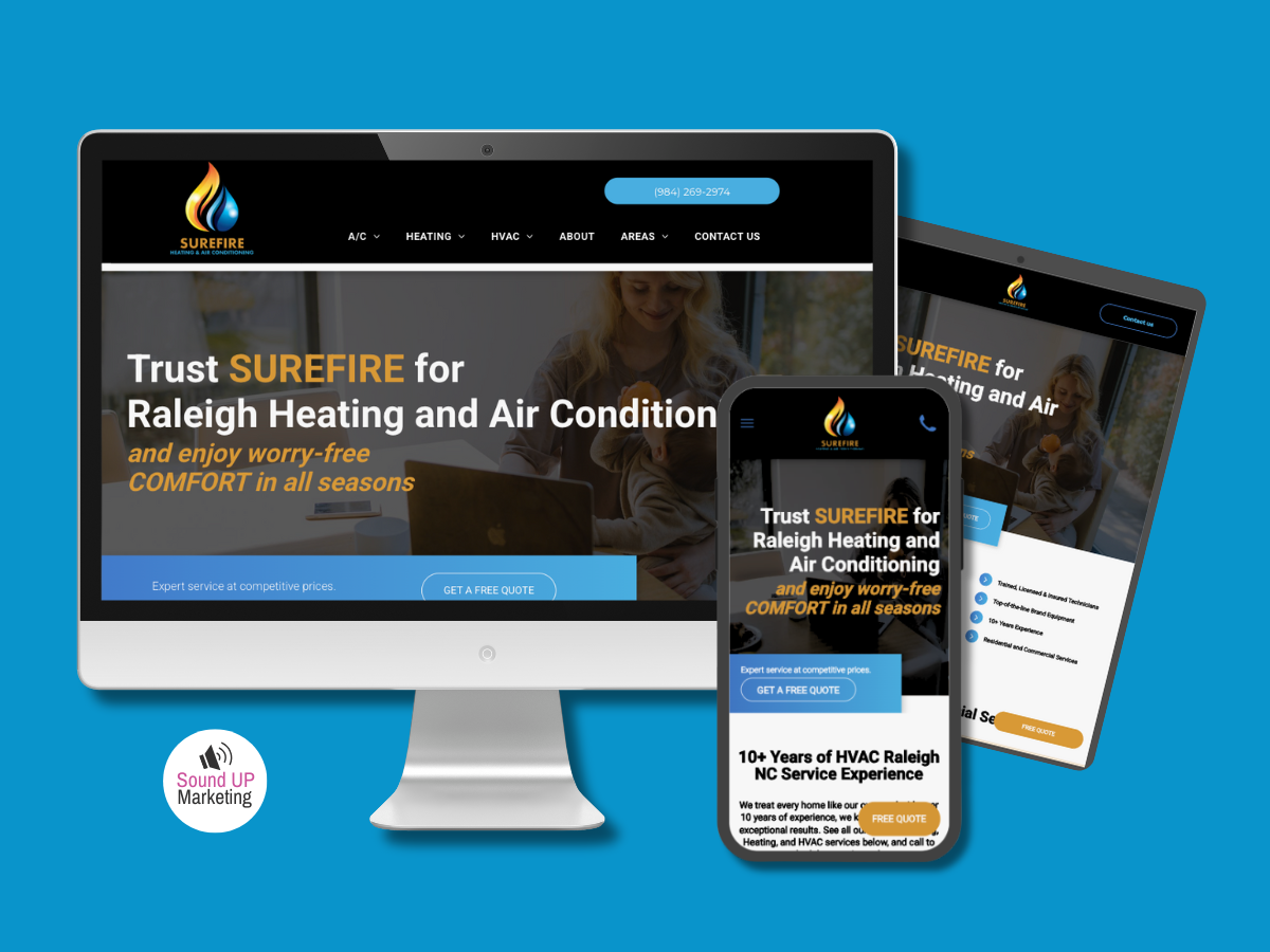 Long Island Digital Marketing campaign on mobile devices for Surefire Heating and Air. HVAC Web Design.