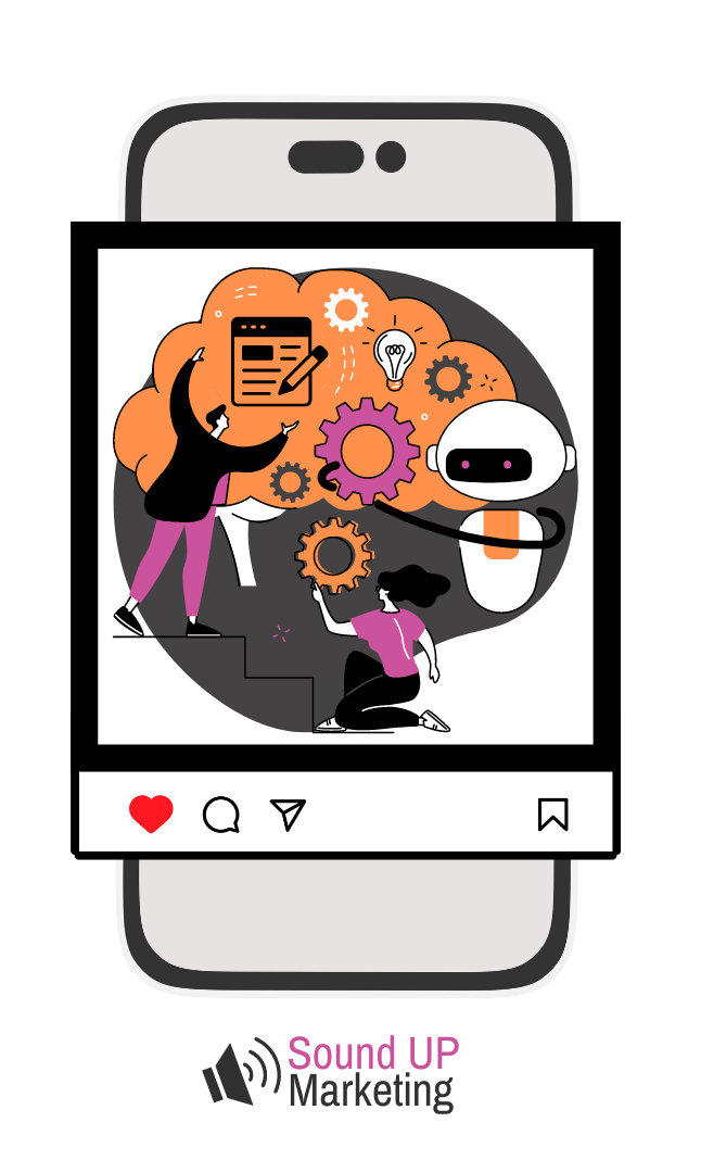A phone with a picture of people working on a robot on the screen.