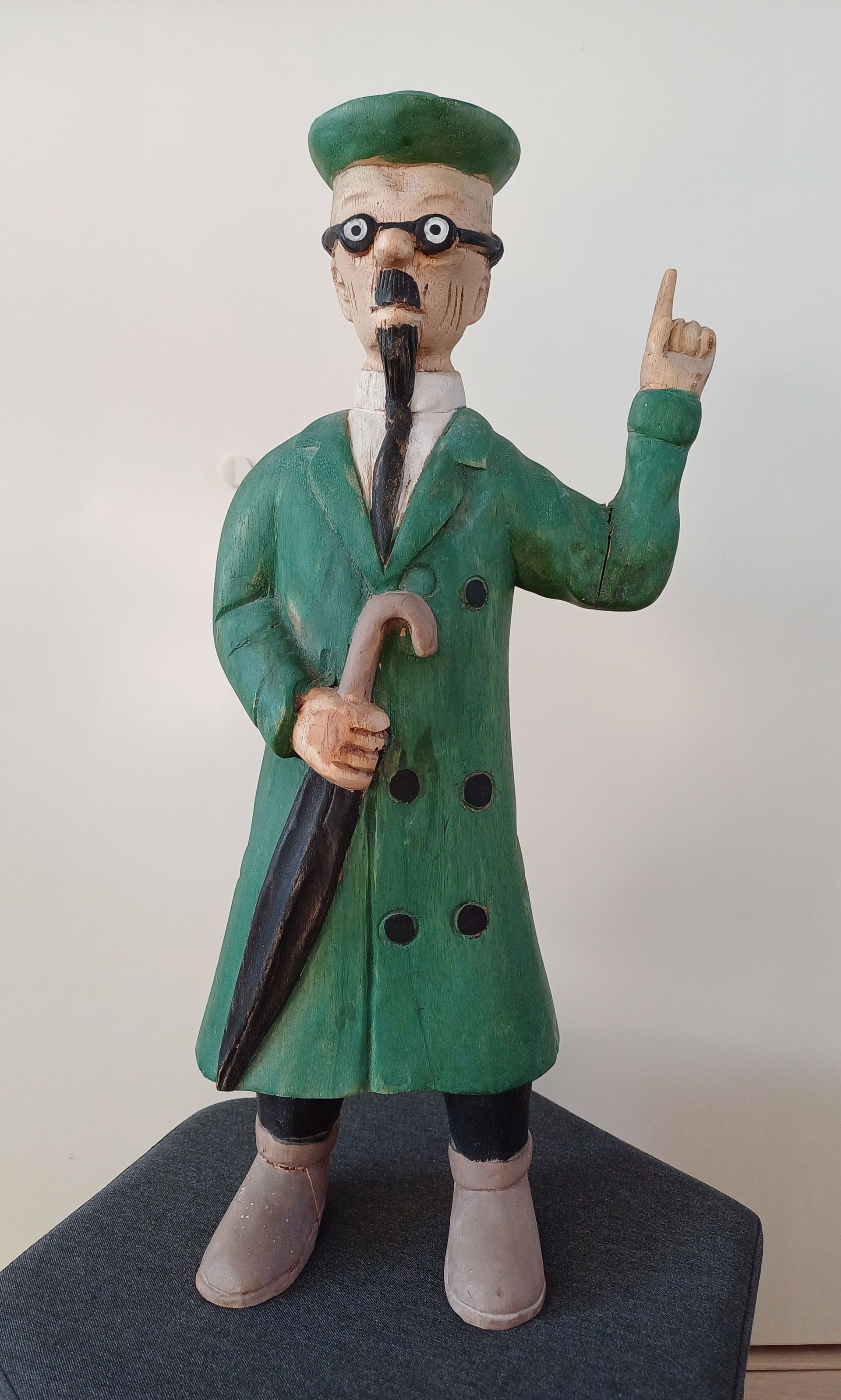 Vintage Herge houten beeld Professor Zonnebloem - Tryphon Tournesol.
