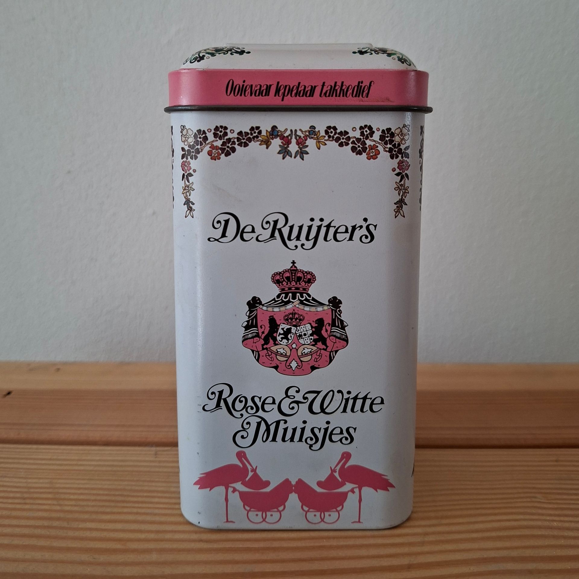 Vintage blikje De Ruijter's roze en witte muisjes