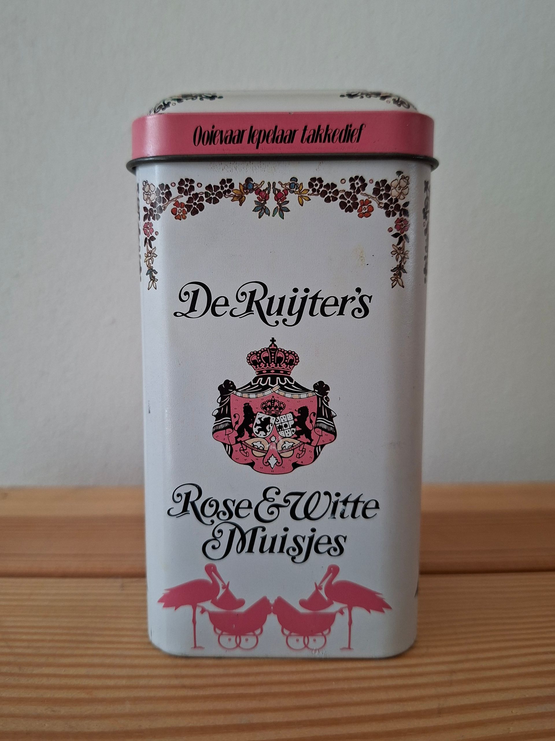 Vintage blikje De Ruijter's roze en witte muisjes