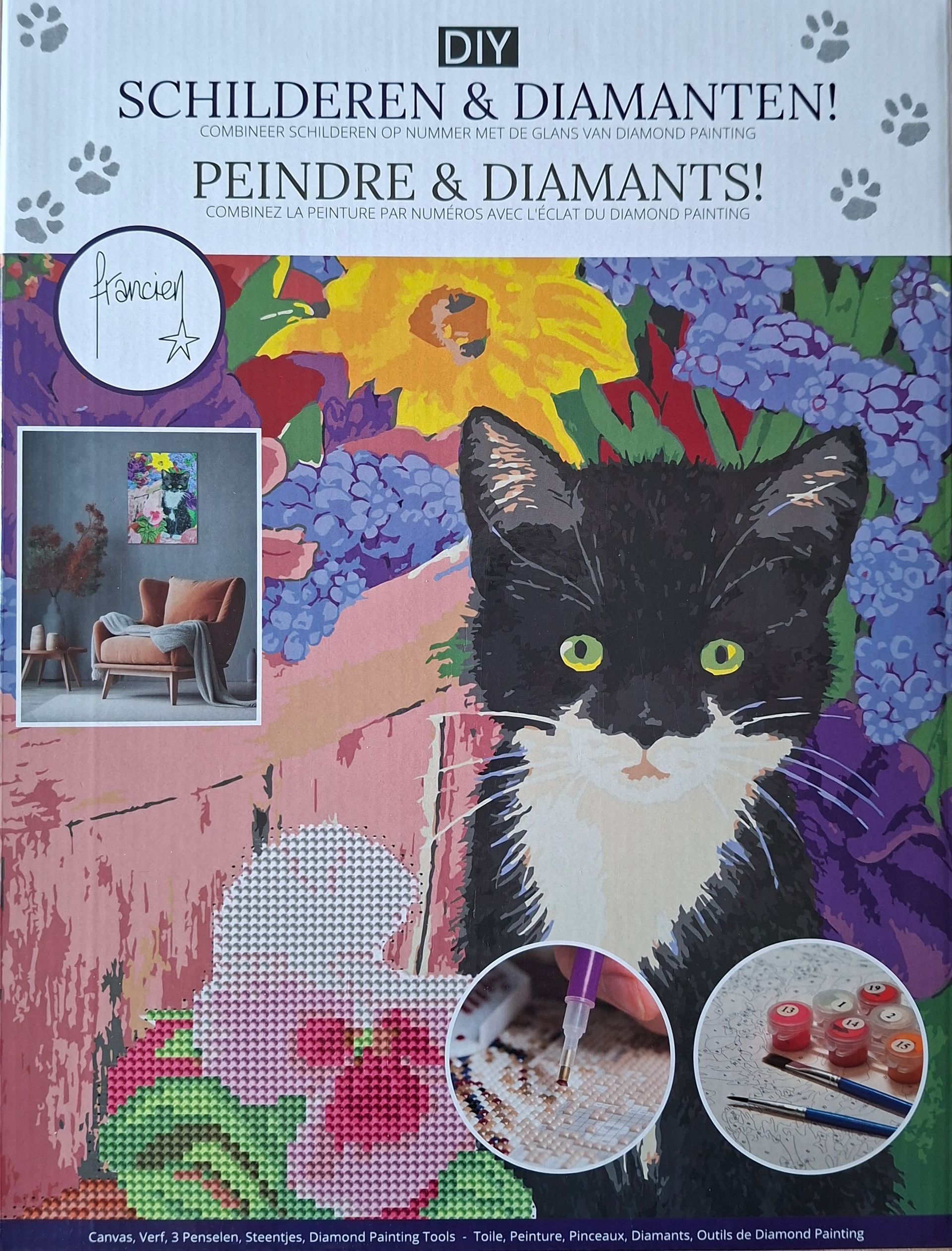 Franciens Katten DIY-pakket Schilderen & Diamanten! - schilderen op nummer en diamond painting