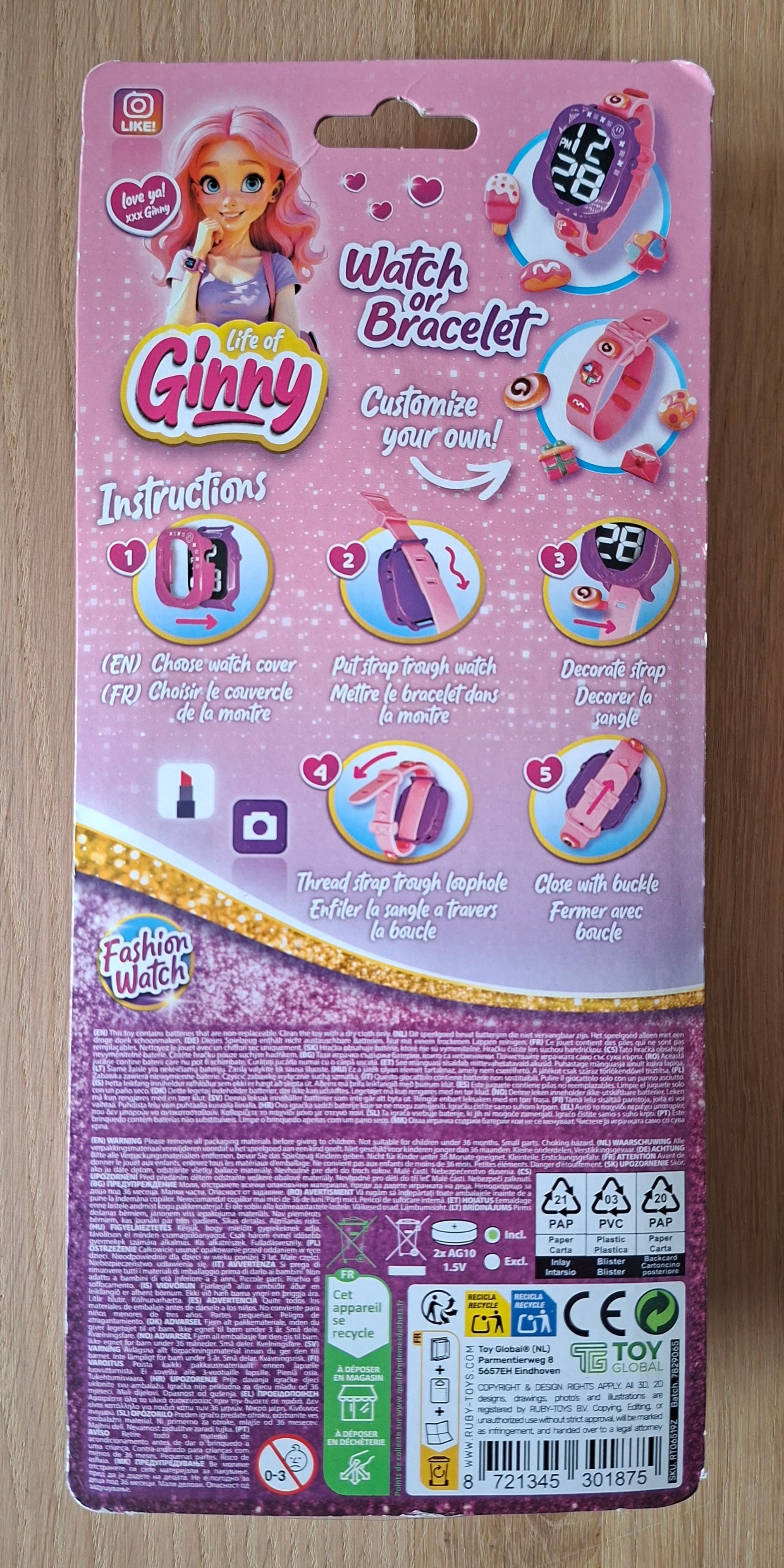Life of Ginny 2-in-1 Fashion Watch fuchsia - 7 decorative pins - RubyToys
