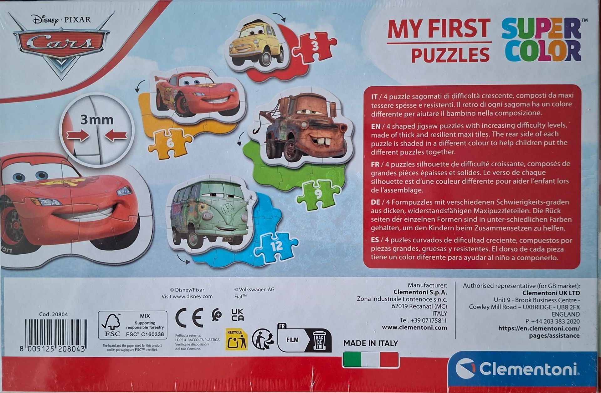Clementoni My First Puzzle - Disney Cars - set van 4 kinderpuzzels