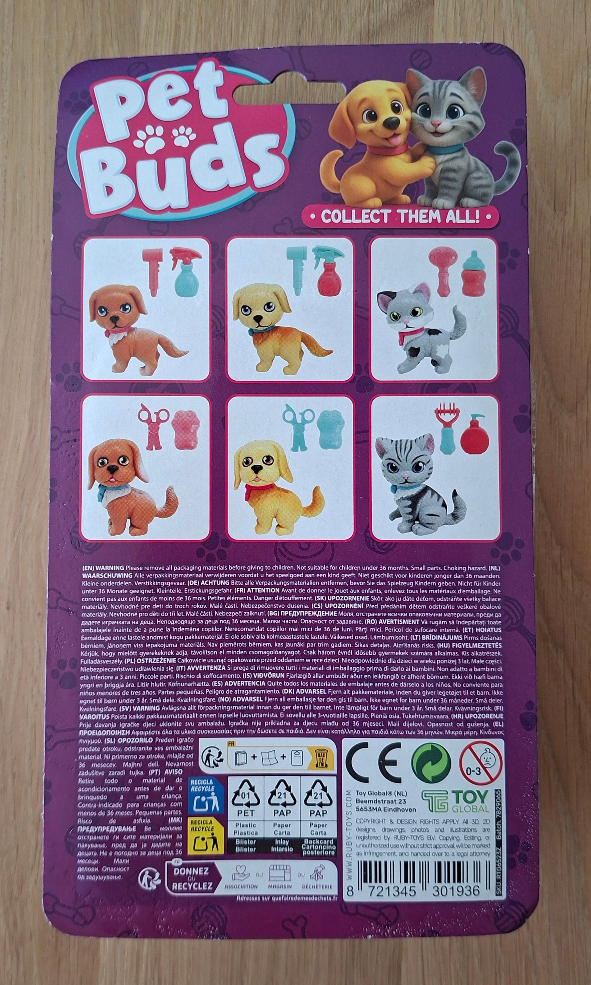 Pet Buds Cuddle & Care set - bruin hondje met blauwe halsband - Ruby Toys
