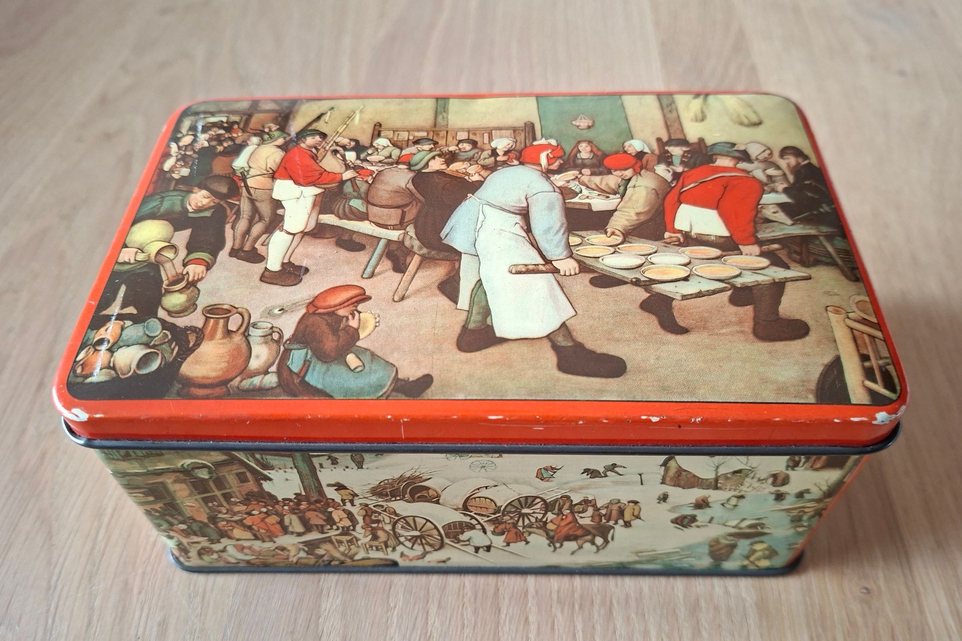 Vintage De Gruyter cacaotrommel - De Boerenbruiloft van Pieter Bruegel