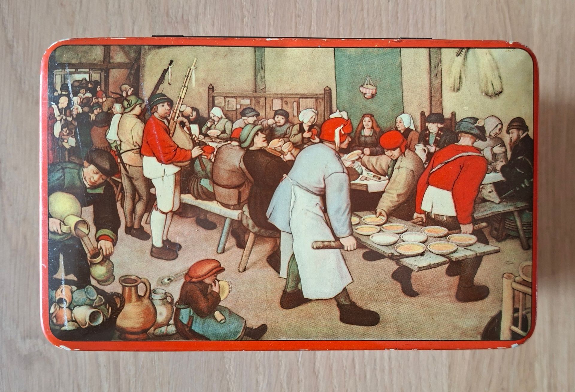 Vintage De Gruyter cacaotrommel - De Boerenbruiloft van Pieter Bruegel