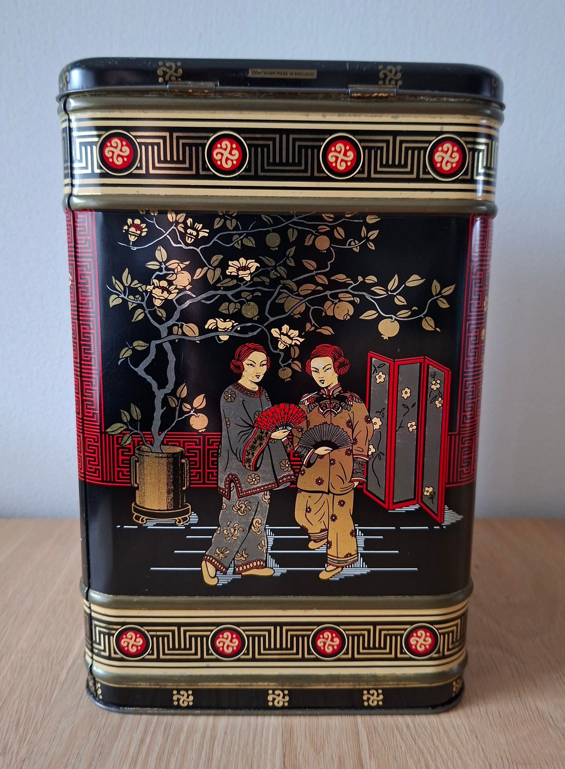Vintage theeblik met Japans motief - maat XXL - vierkant model