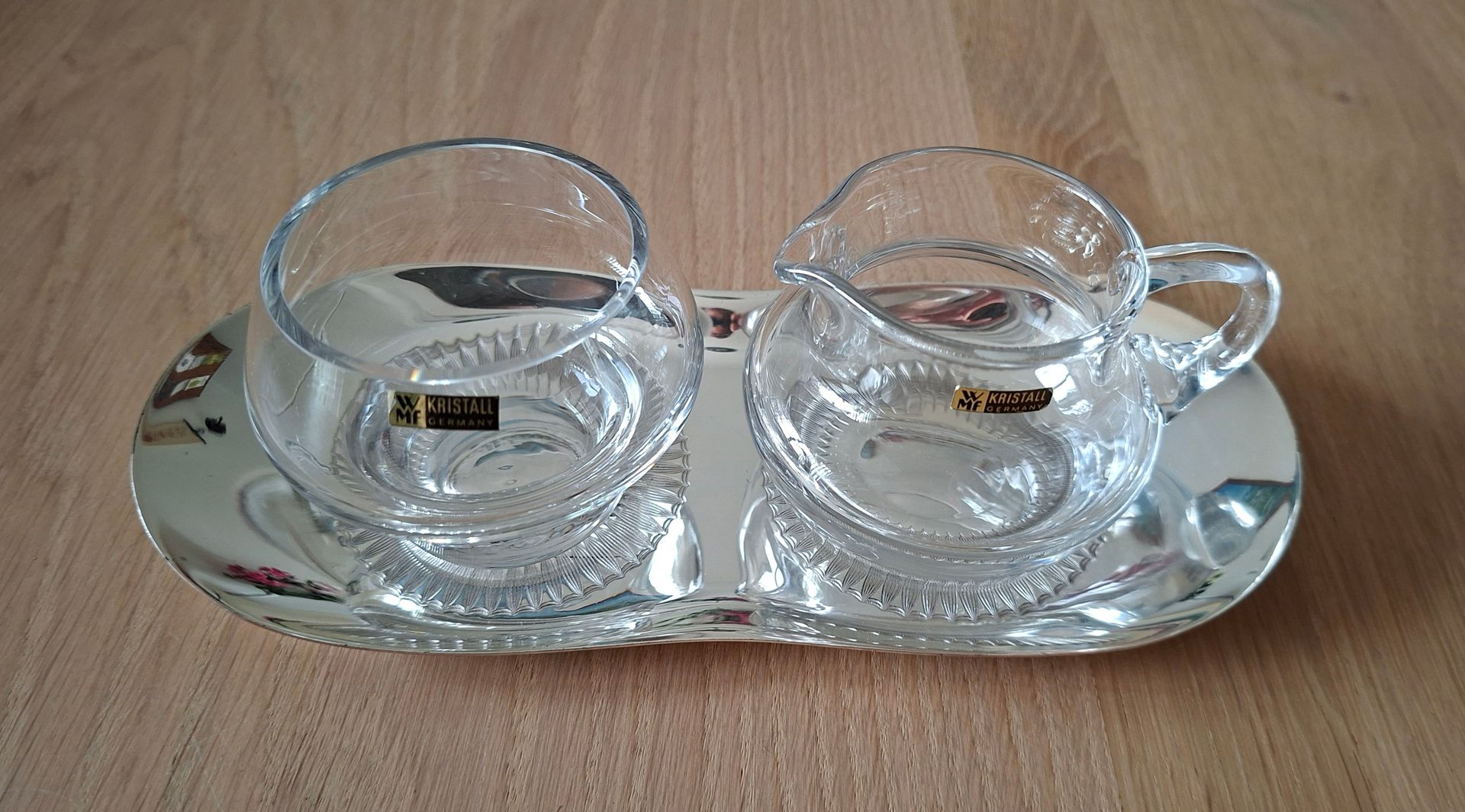 Vintage kristallen melk- en suikerset van WMF