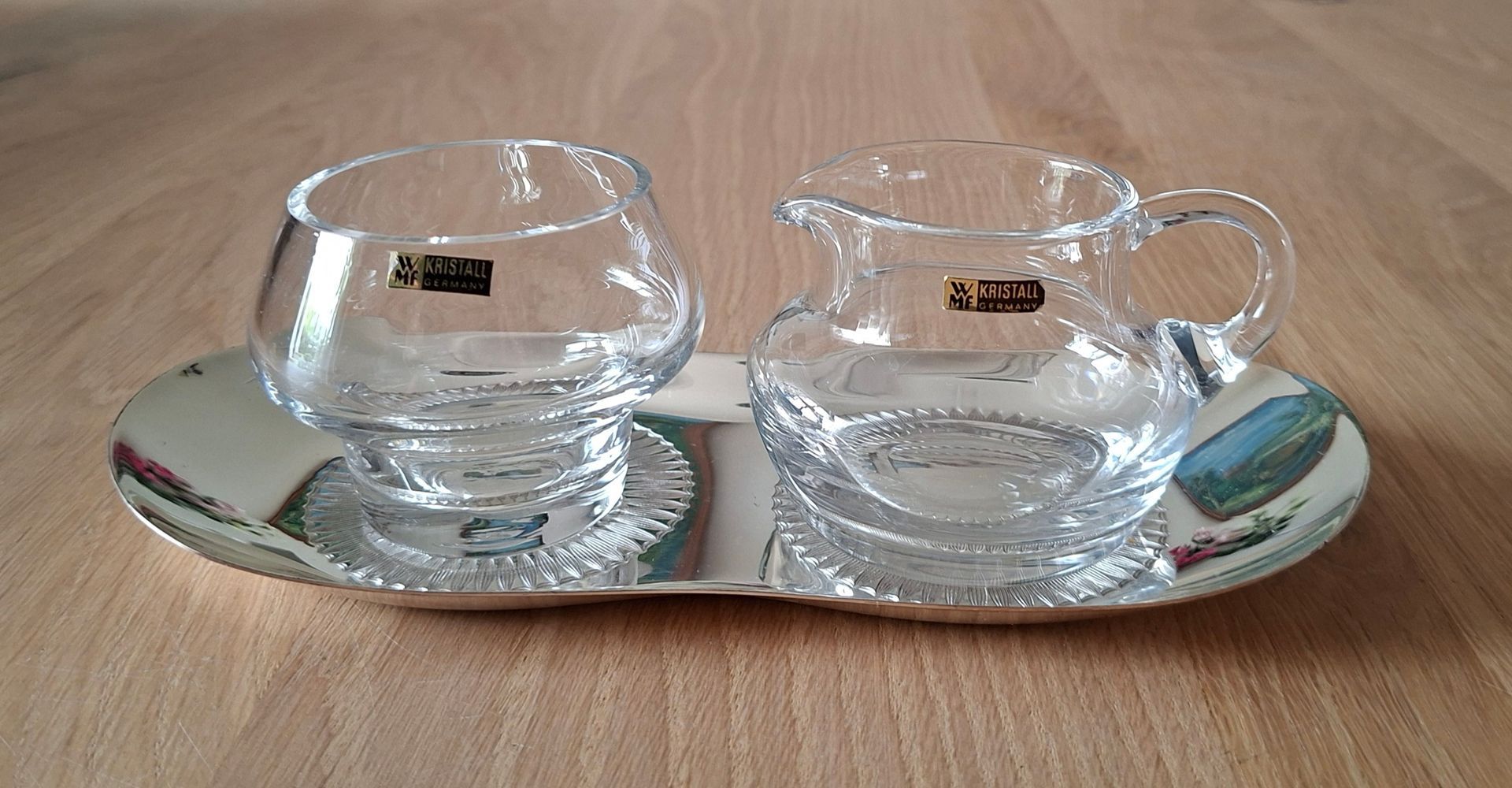 Vintage kristallen melk- en suikerset van WMF