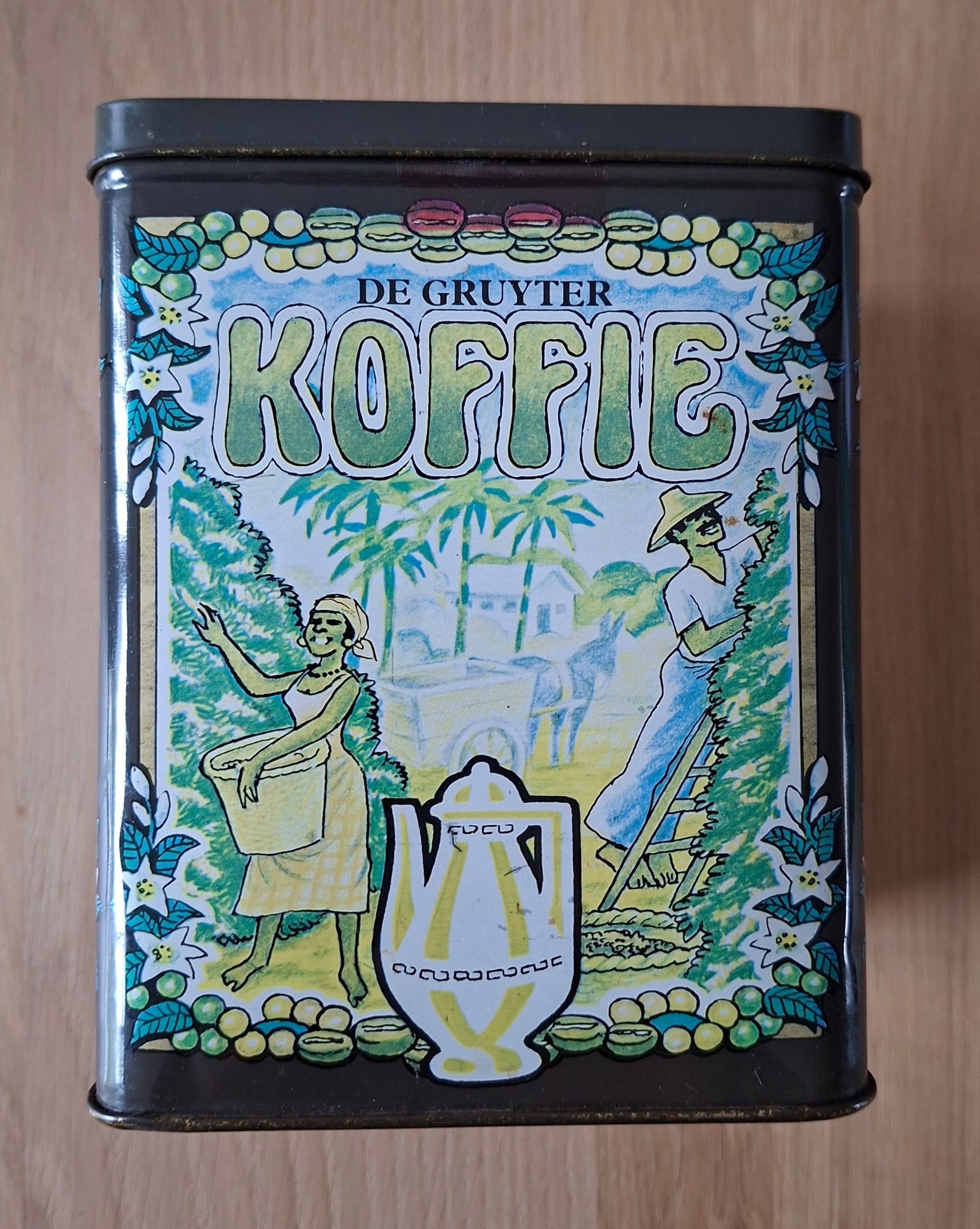 Vintage De Gruyter koffieblik - bruin/groen