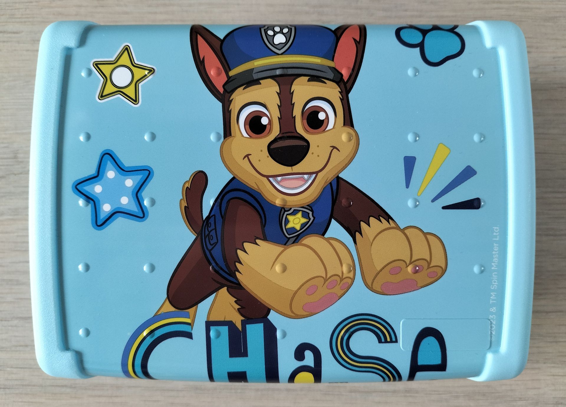 Blauwe kinder brooddoos met Chase van Paw Patrol.