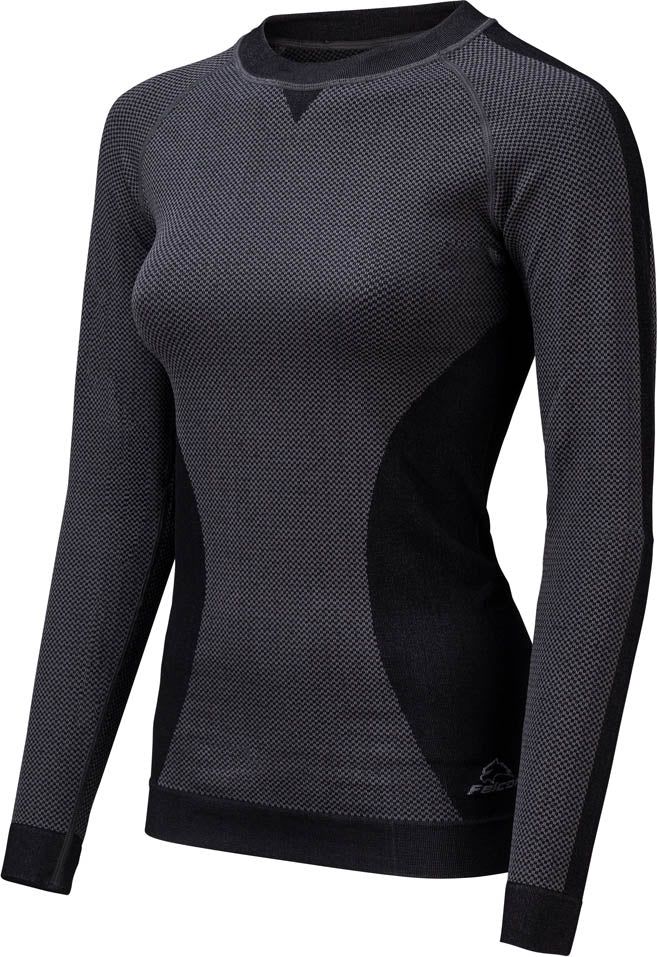Voorkant zwart-grijs Falcon dames thermoshirt met lange mouwen - maat L.