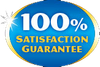 A blue and gold sticker that says `` 100 % satisfaction guarantee ''.