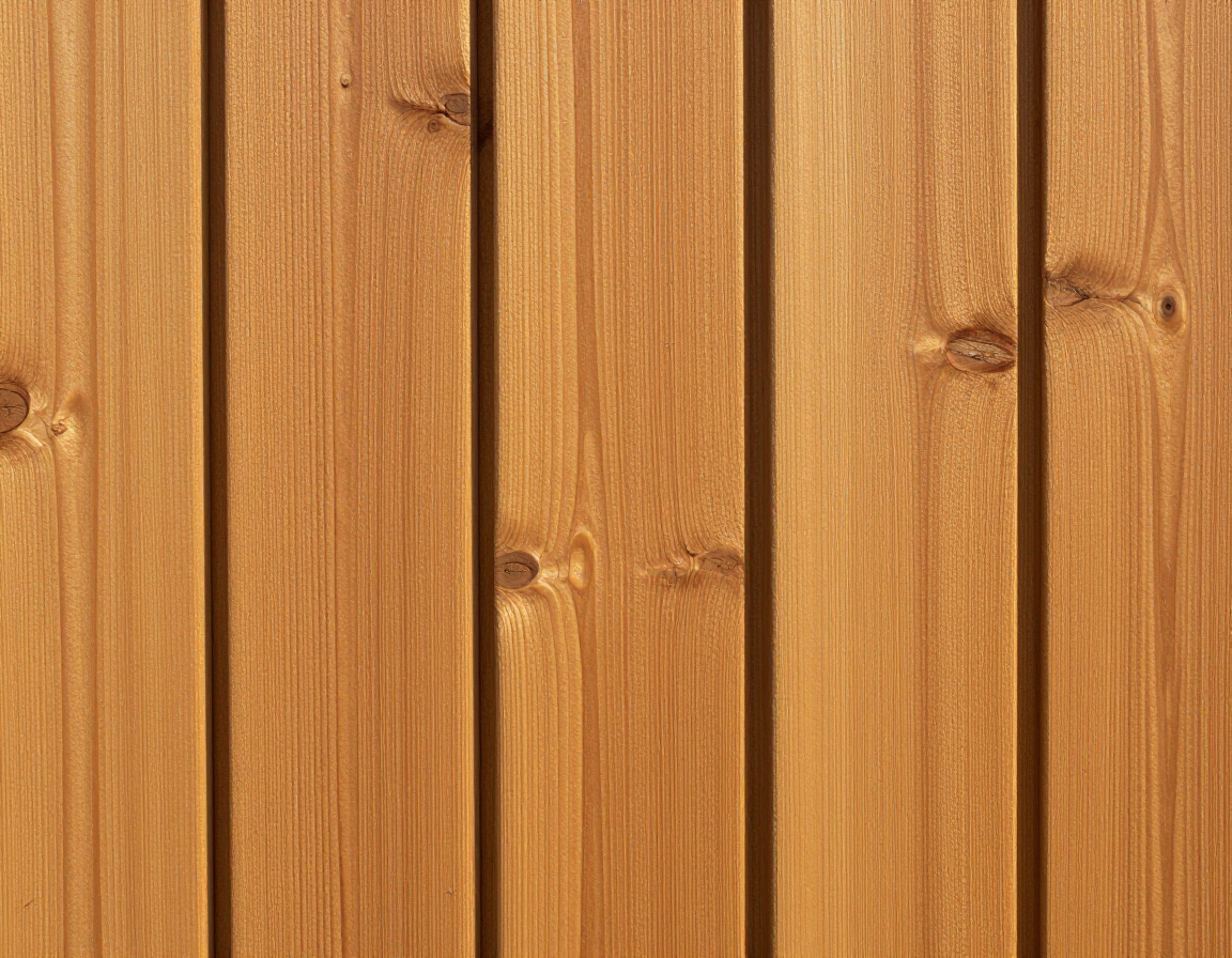 Close-up of vertical honey-colored wooden fence slats with visible knots and grain.