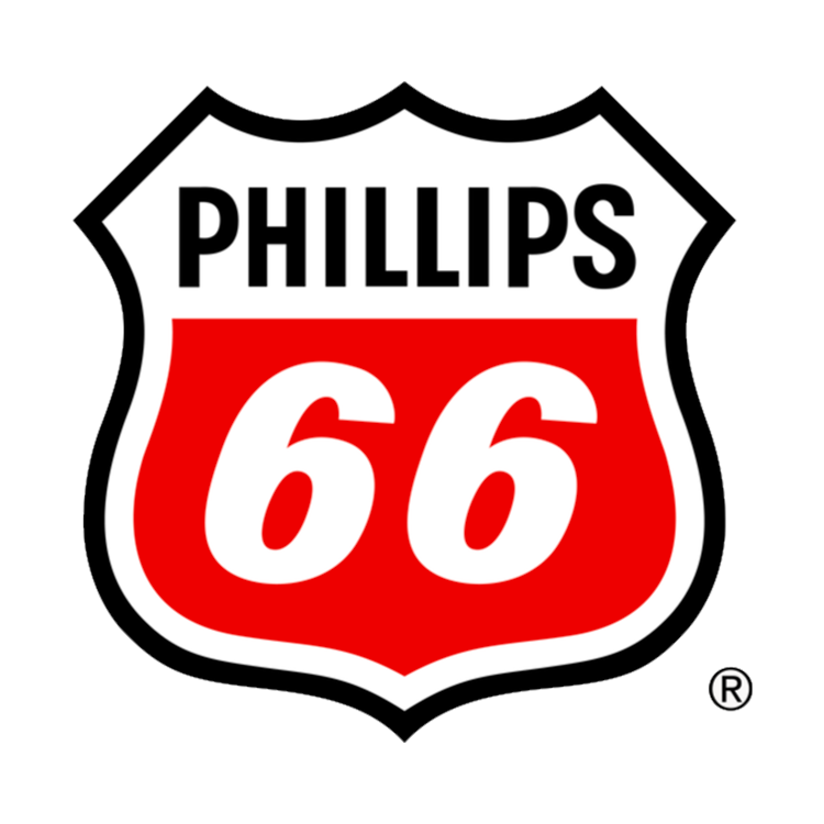 A red and white phillips 66 sign on a white background
