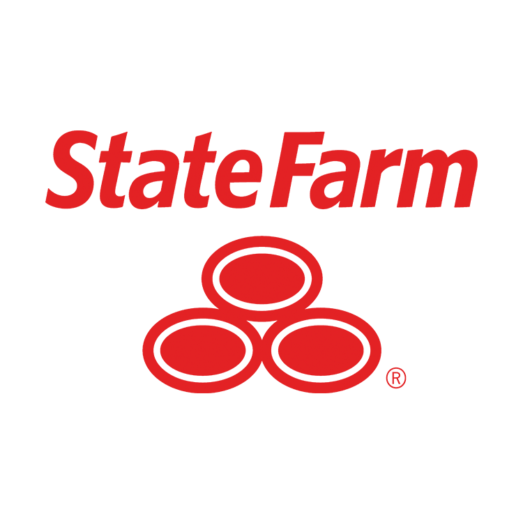 A red and white state farm logo on a white background