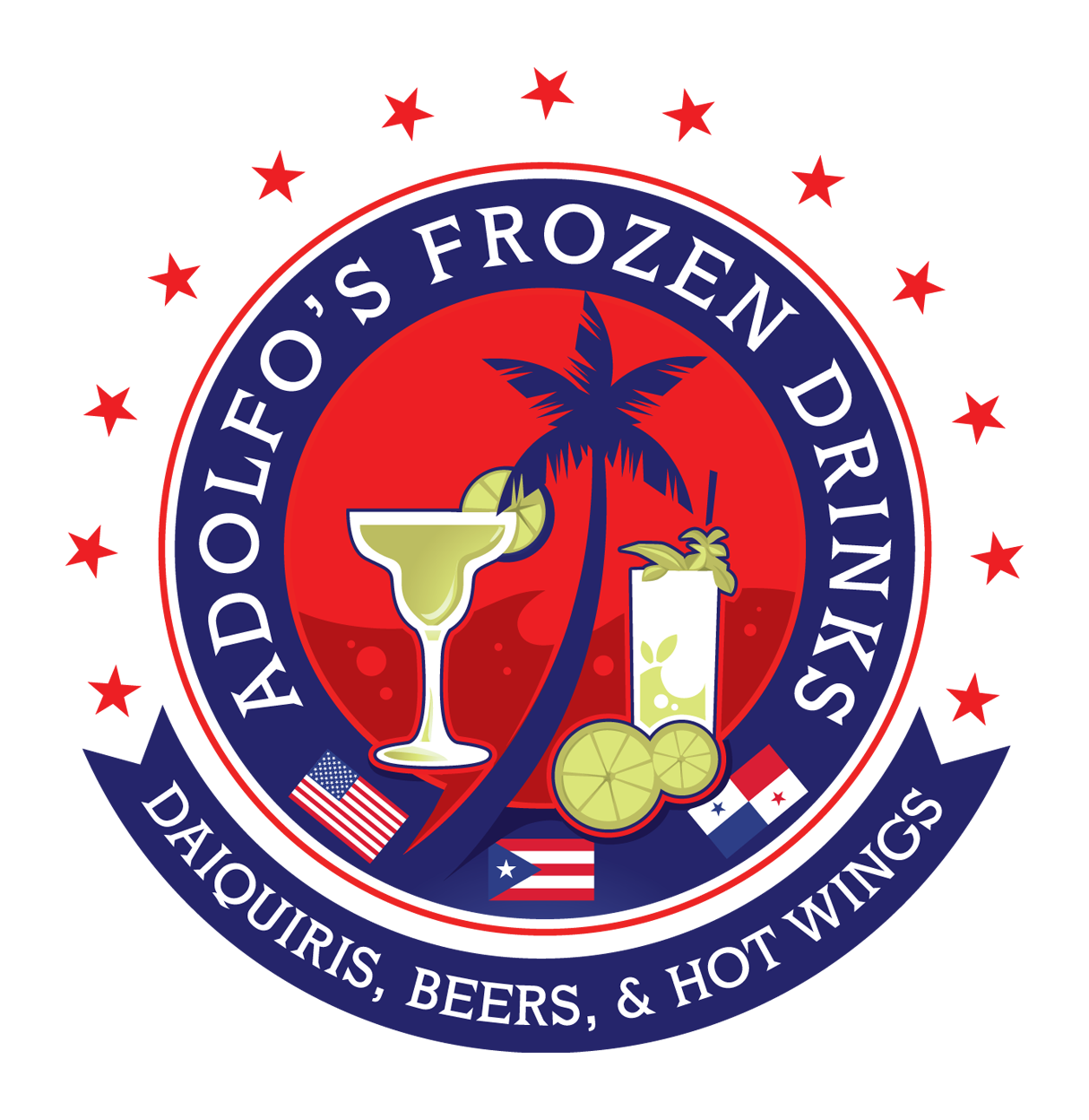A logo for adolfo 's frozen drinks