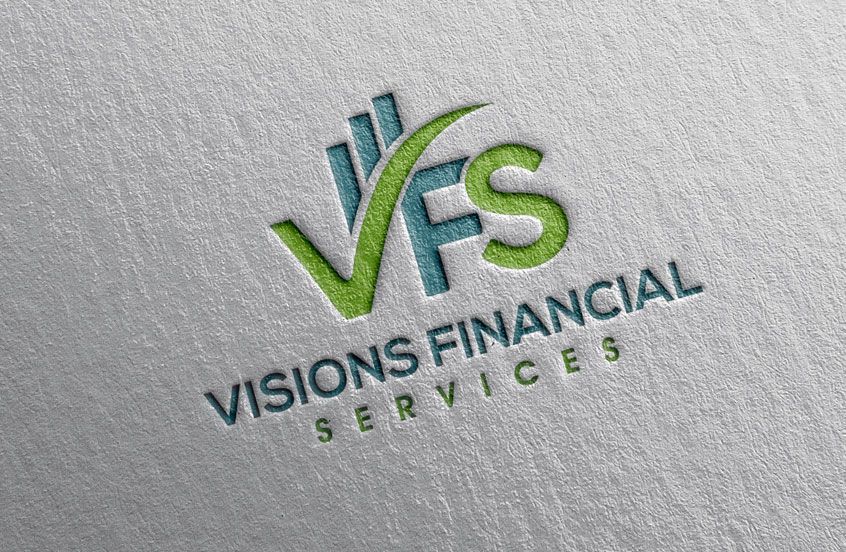 A logo for visions financial services is embroidered on a piece of paper.