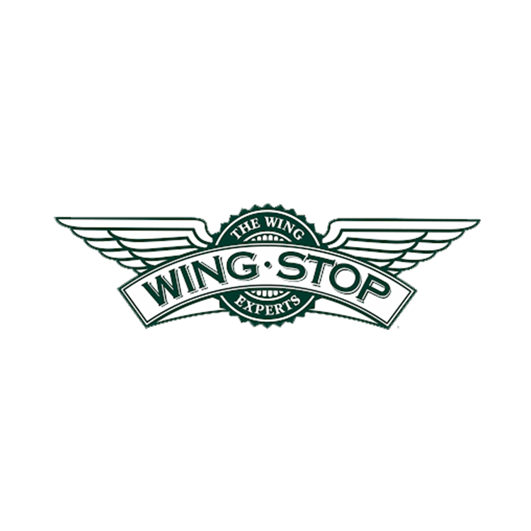 A logo for wing stop experts with wings on a white background.