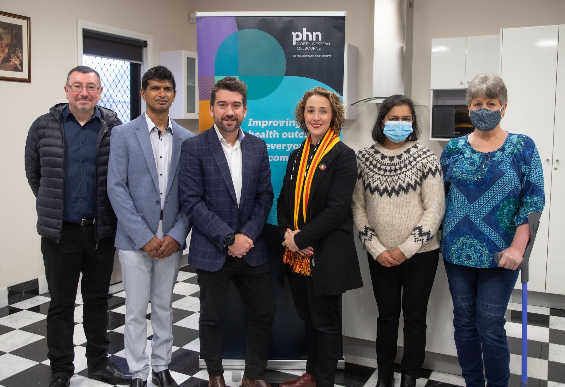 Chris Carter, Chathura Kaluarachchi, Josh Bull MP, Gabrielle Williams MP, Dr Manjulie Kaluarachchi and Karen Hook at the opening of Sunbury PPCC