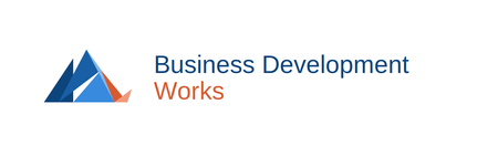 Het logo van Business Development Works met een blauw en oranje driehoekig icoon.