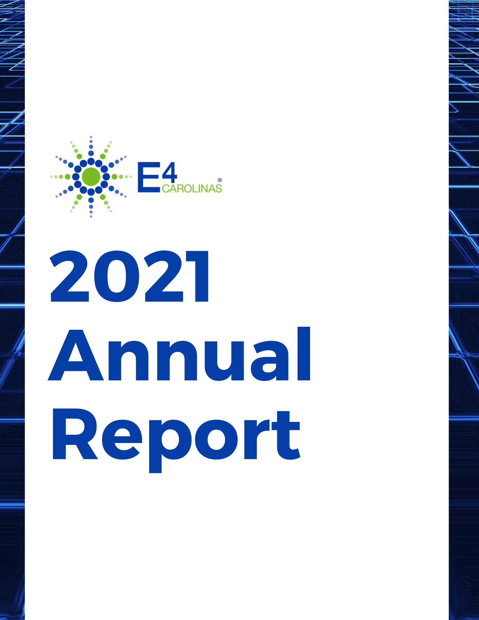 E4 logo and blue text reading “2021 Annual Report” on a white cover